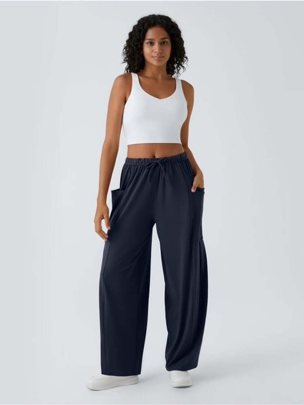 Halara Palazzo Navy Pants Wide Leg Flowy Drawstring Pockets Casual Size S NWT